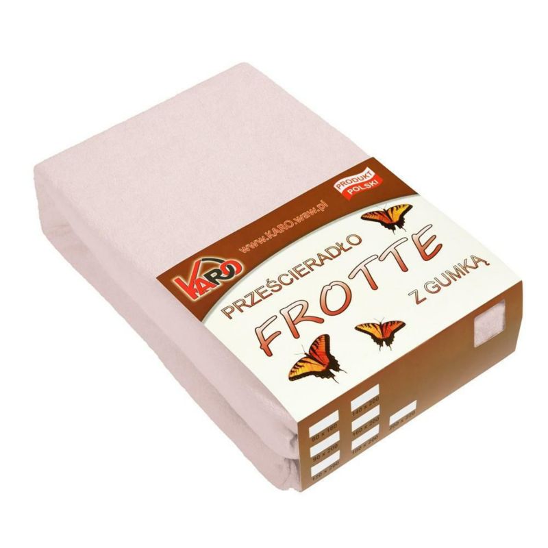 Prześcieradło frotte z gumką KARO 180x200 różowe pudrowe 1 szt.