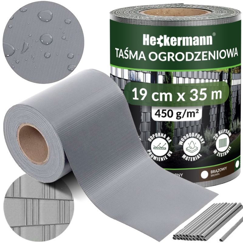 Taśma ogrodzeniowa osłona na ogrodzenie płot 19cm x 35m Heckermann - Jasnoszara 1szt