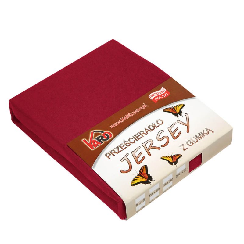 Prześcieradło jersey z gumką KARO 180x200 bordowe 1 szt.