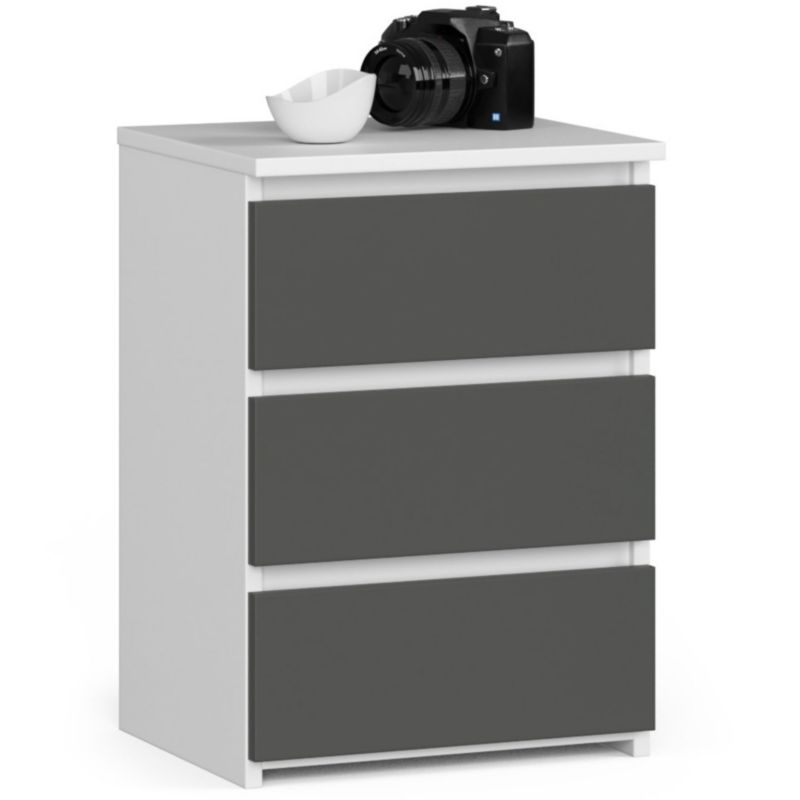 Szafka nocna Akord CL3 Biała 40 cm 3 szuflady kolor Grafit Szary mat 40x35x57 cm 1 szt.