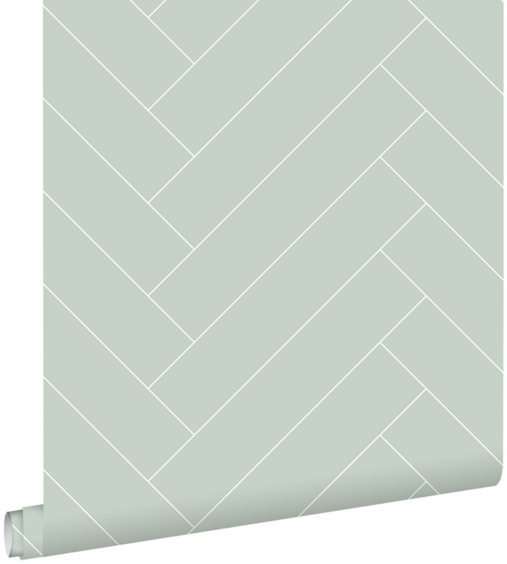 Tapeta ESTAhome motyw jodełki miętowej zieleniIbiałym 53 cm x 10.05 m - 1 rol.