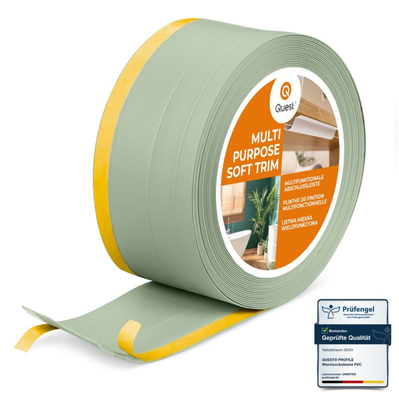 Listwa wykończeniowa W2 z PCV 4w1 120mm, QUEST samoprzylepna, maskująca elastyczna listwa podłogowa, ścienna, jasnozielony, 25m