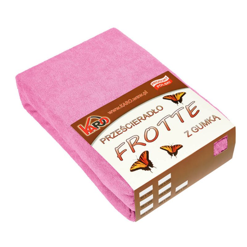 Prześcieradło frotte z gumką KARO 180x200 różowe 1szt.