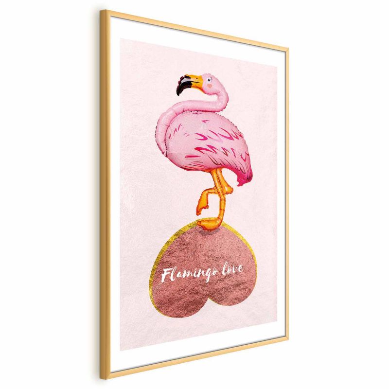 Plakat Artgeist Zakochany flaming 29,7x42 cm z ramą złotą z marginesem 1 szt
