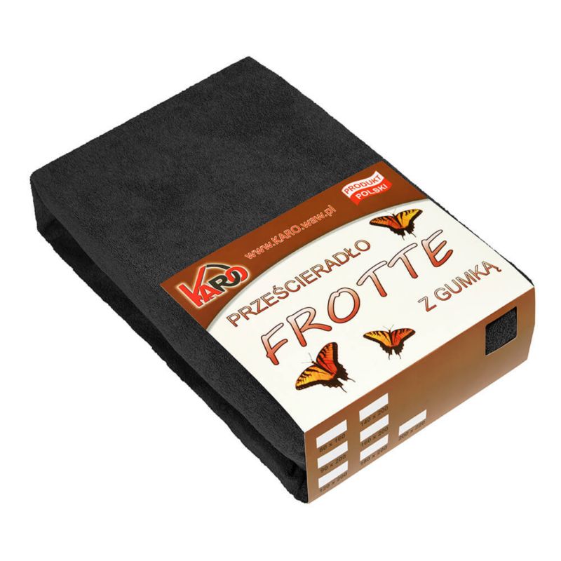 Prześcieradło frotte z gumką KARO 180x200 czarne 1 szt.