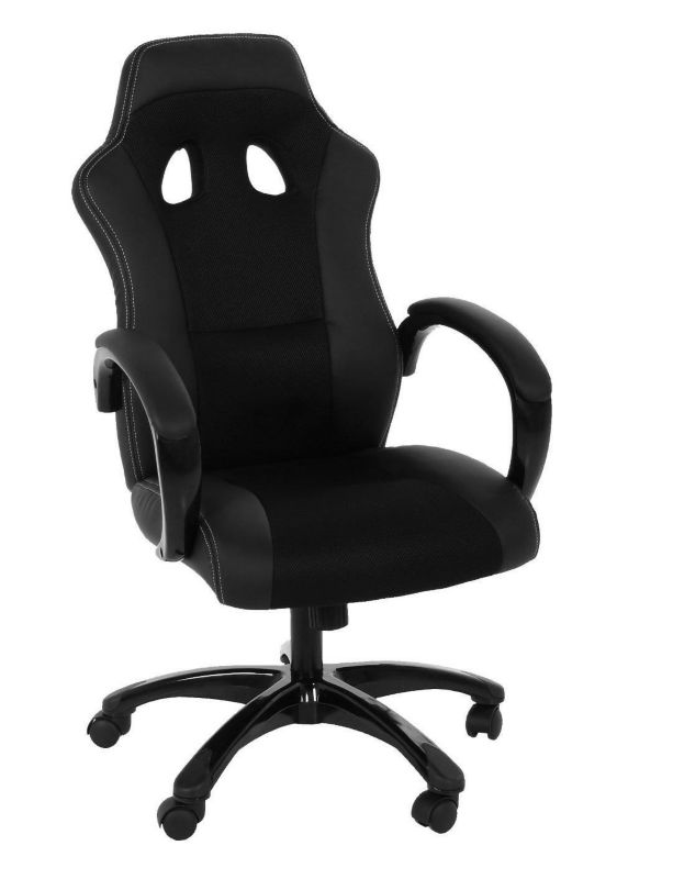 Fotel gamingowy Race ACTONA ergonomiczny czarny z zagłówkiem obrotowy eko skóra do biurka 1 szt.