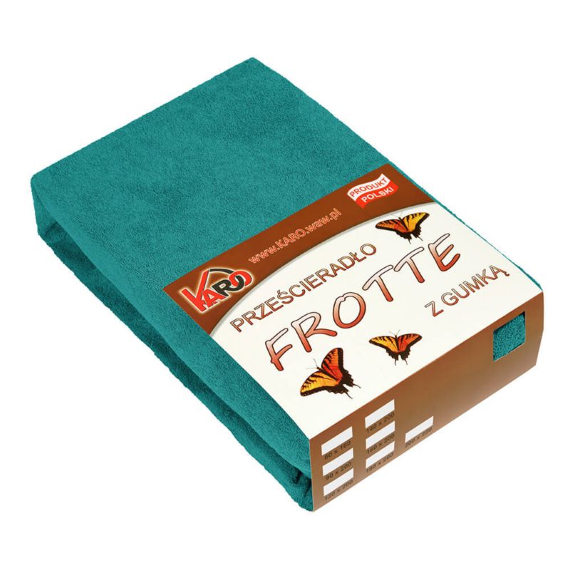 Prześcieradło frotte z gumką KARO 180x200 turkusowe ciemne 1 szt.