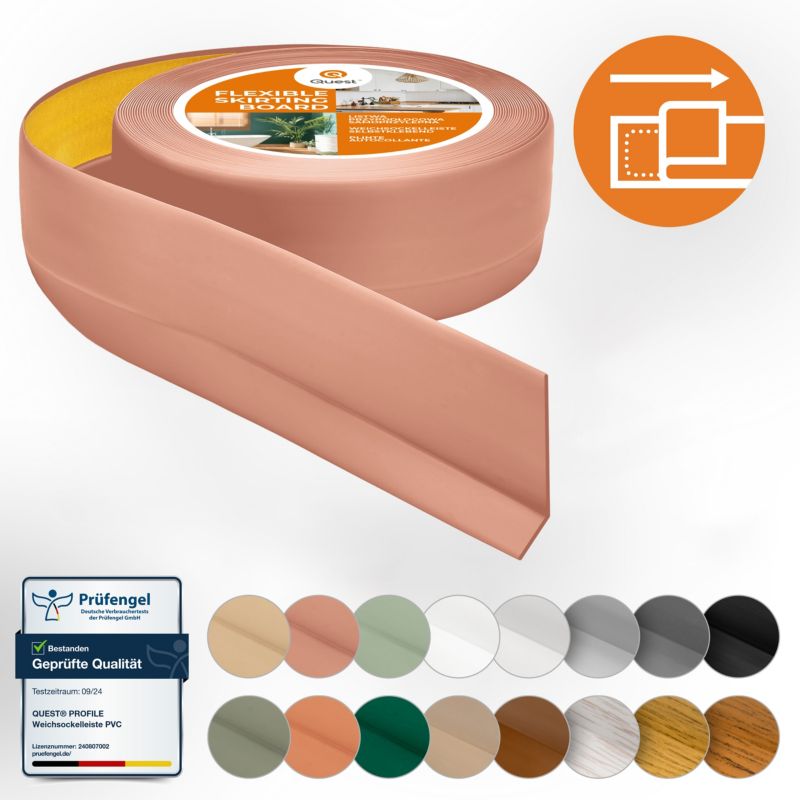 Listwa przypodłogowa PCV 50x20mm, QUEST, samoprzylepna elastyczna, miękka listwa podłogowa, cokołowa, jasnobrązowy, 15m