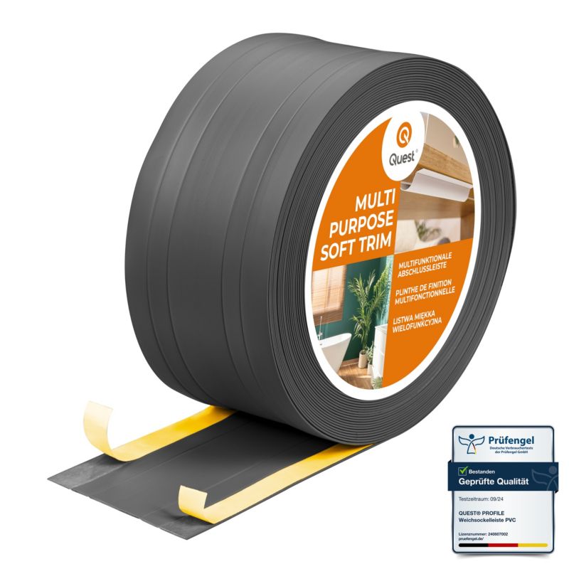 Listwa wykończeniowa W4 z PCV 2w1 110mm, QUEST samoprzylepna, maskująca elastyczna listwa podłogowa, ścienna, ciemnoszary, 15m