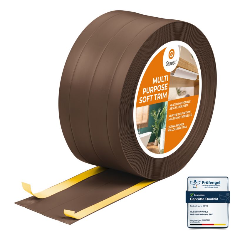 Listwa wykończeniowa W3 z PCV 4w1 95mm, QUEST samoprzylepna, maskująca elastyczna listwa podłogowa, ścienna, brąz, 5m