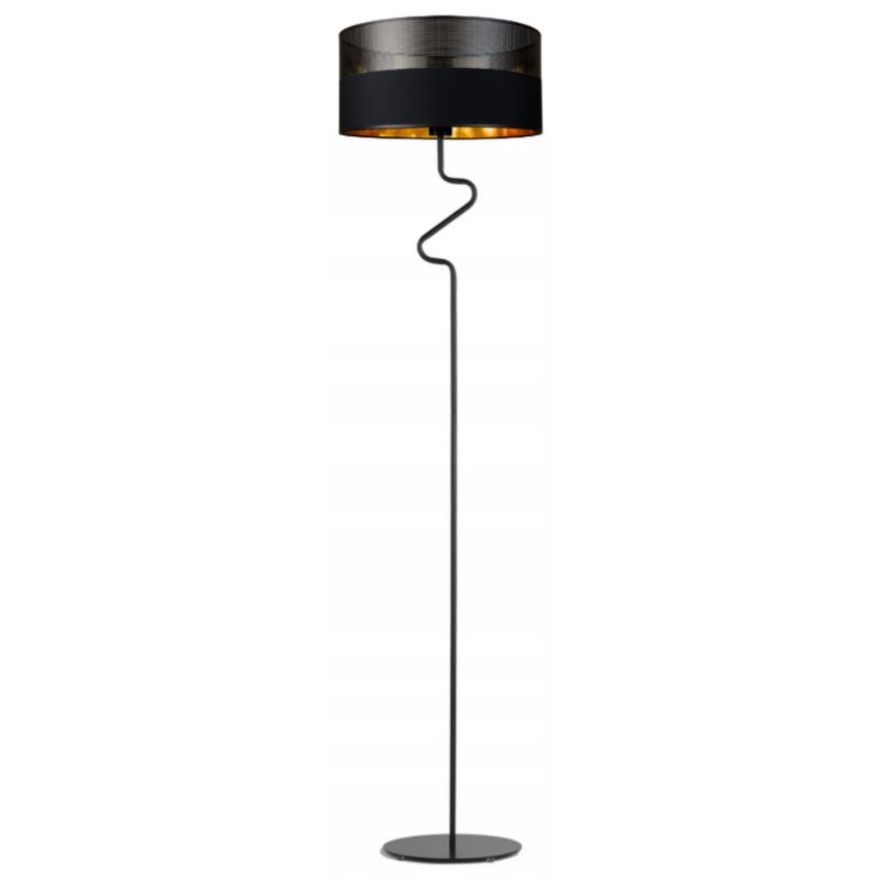 Lampa stojąca Volta Light Factory podłogowa z abażurem czarny ze złotem walec VESSO 1szt.
