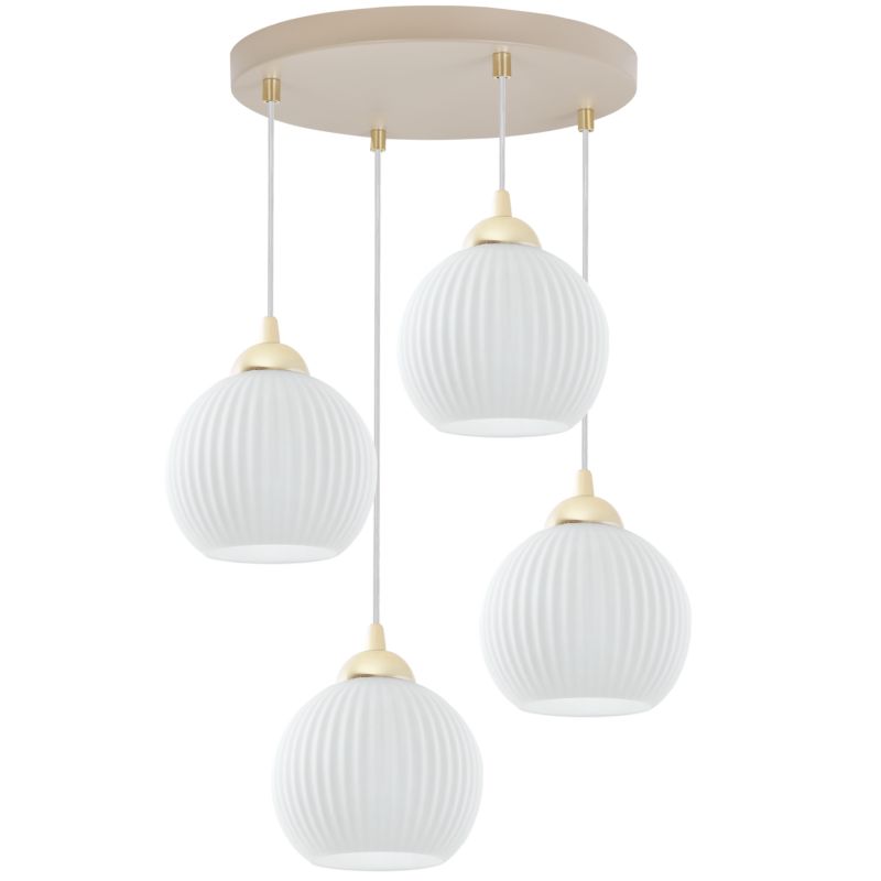 Lampa sufitowa wisząca Light Home LH Riffle okrągła 4xE27 kaszmir/złoty klosz biały 14cm kula 1szt.