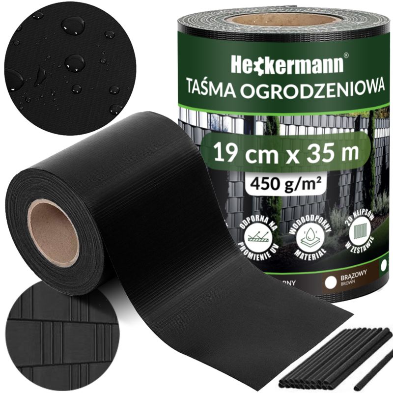 Taśma ogrodzeniowa osłona na ogrodzenie płot 19cm x 35m Heckermann - Czarna 1szt