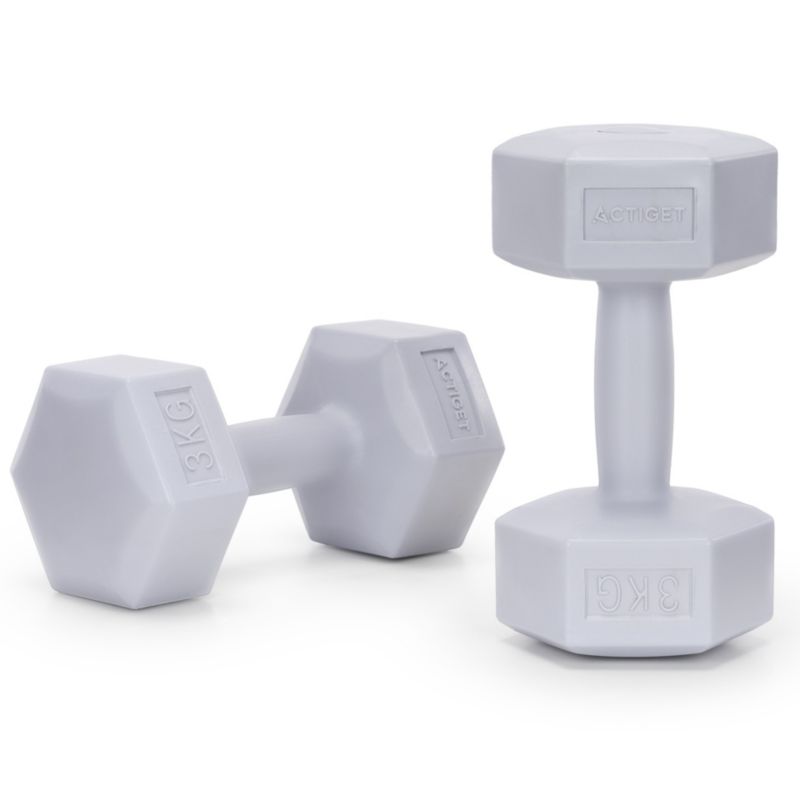 Hantle Actiget 2x3 kg hexagonalne do ćwiczeń fitness ciężarki zestaw szare 2 szt.