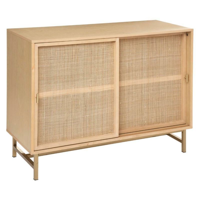 Komoda boho Rayo z rattanowymi frontami na złotych nogach ATMOSPHERA 100 cm do salonu 1 szt.