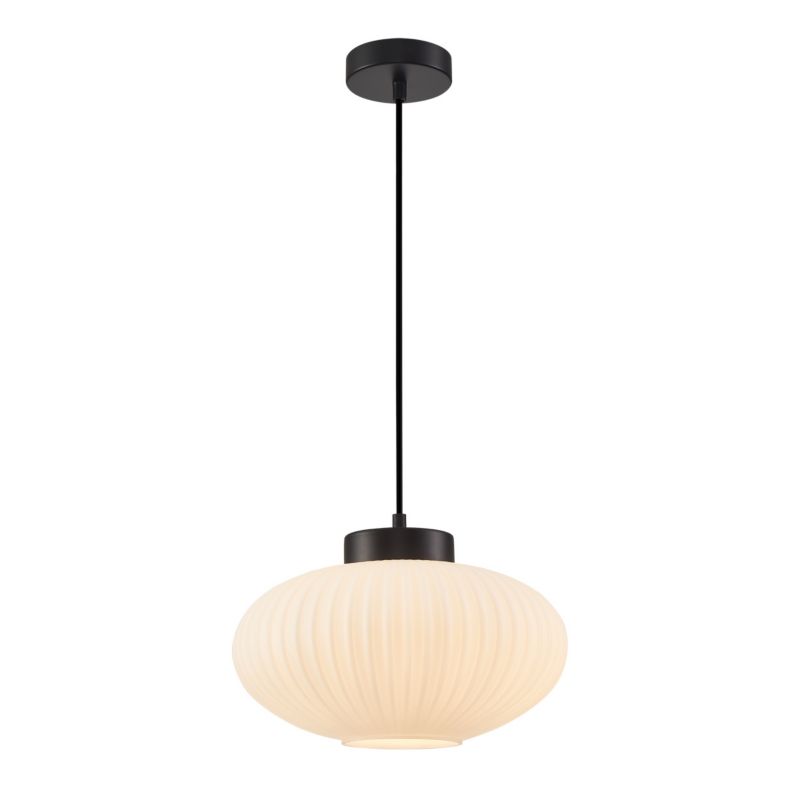 Lampa wisząca biały ryflowany klosz Italux Groste czarna 1xE27x40W IP20 wym:100x30x30cm - 1 szt.