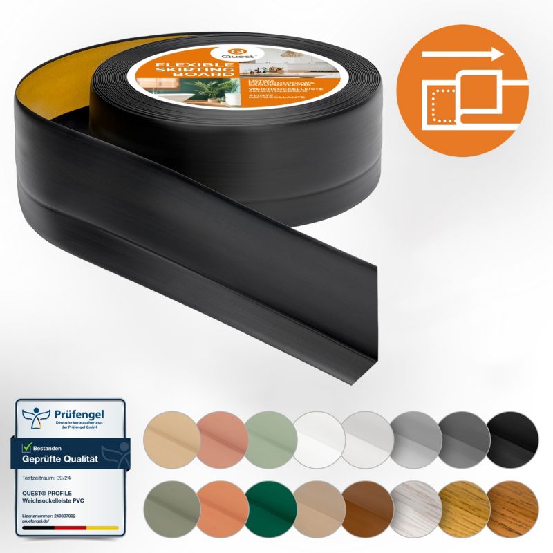 Listwa przypodłogowa PCV 50x20mm, QUEST, samoprzylepna elastyczna, miękka listwa podłogowa, cokołowa, czarny, 10m