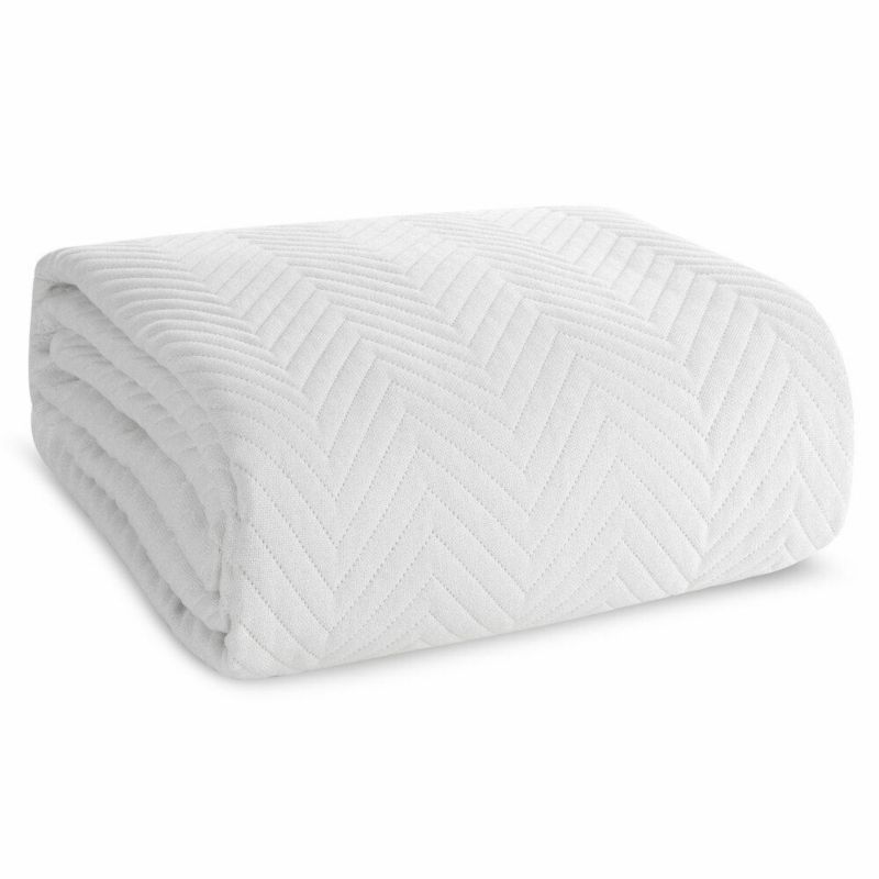 Narzuta LEN/3 Eurofirany 200x220 cm biała jodełka dekoracyjna na łóżko 1 szt.