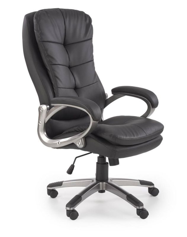 Fotel biurowy ergonomiczny Aero INTESI czarny skórzany obrotowy z podłokietnikami do biura 1 szt.