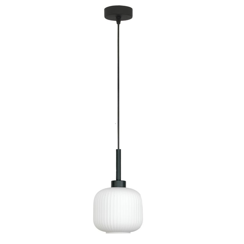 Lampa wisząca zwis EDYLIT 1xE27 biały klosz ryflowany loft pojedyncza nad stół DENZY 15-090Z 1 szt.