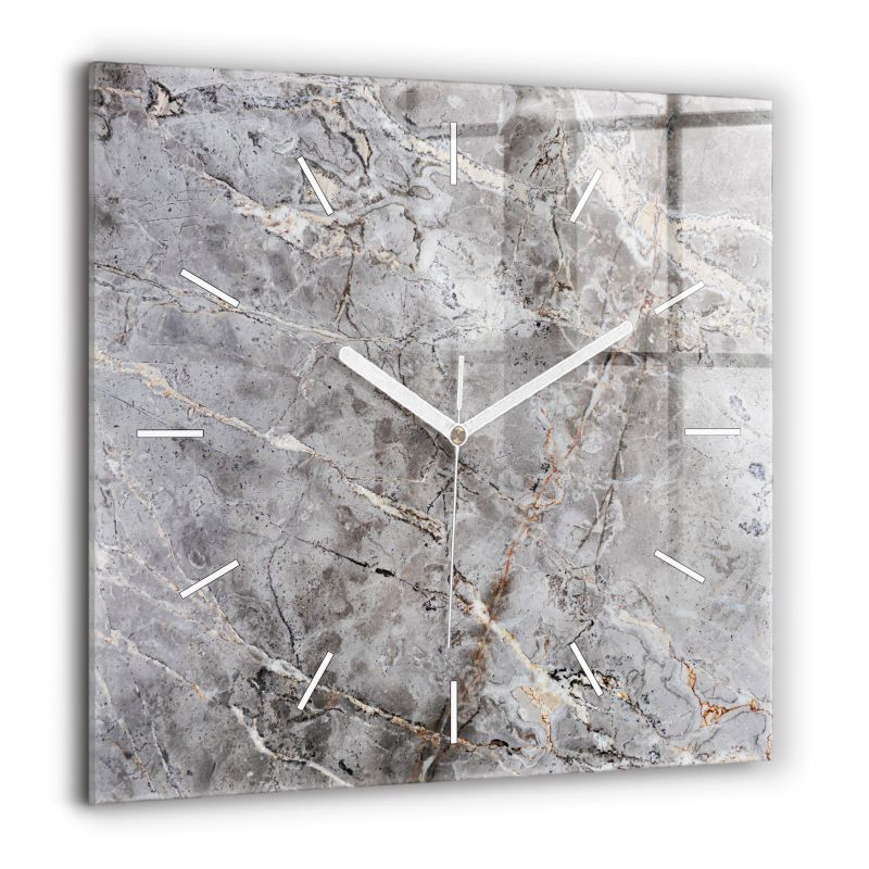 Zegar szklany białe wskazówki Wallfluent 60x60 cm Szary granit marmur 1 szt.