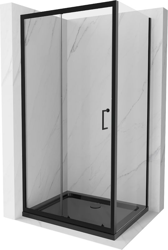 Kabina prysznicowa Mexen Apia rozsuwana 130 x 100 cm transparent czarna + brodzik Flat czarny