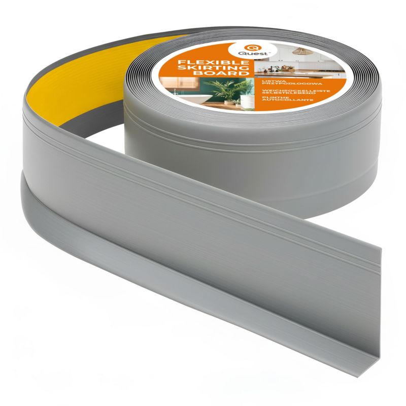 Listwa przypodłogowa samoprzylepna PCV, elastyczna listwa cokołowa DEKOR, 70x20mm, szary, 70x20 mm, 15 m