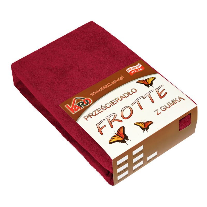 Prześcieradło frotte z gumką KARO 180x200 bordowe 1 szt.