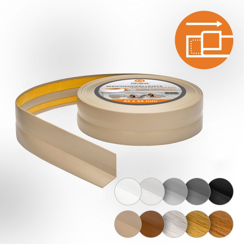 Listwa przypodłogowa PCV 32x23mm, QUEST, samoprzylepna elastyczna, miękka listwa podłogowa, cokołowa, beż, 25m