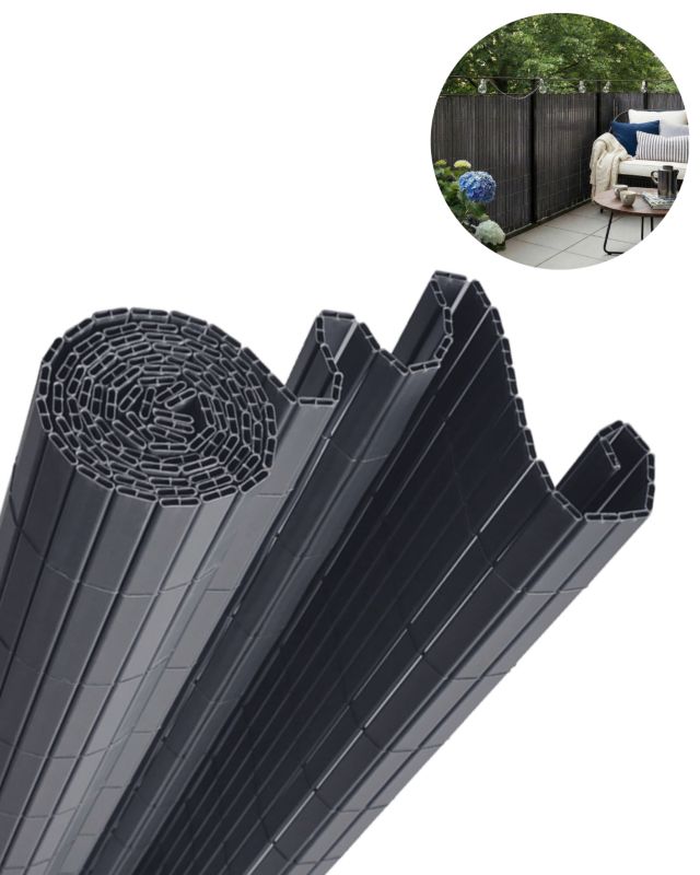 Osłona na Balkon Taras Lento Antracite Mazovia Całoroczna, Odporna UV Mata na Ogrodzenie Szara PCV 150x500 cm 1 szt.