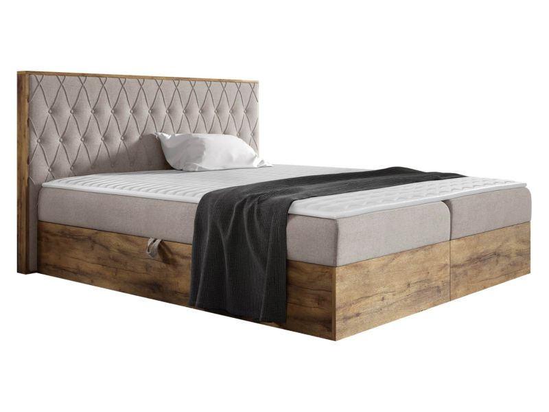 Łóżko kontynentalne MIRJAN 24 Wood 6 200x200 dąb lancelo/zimny beż 1 szt.