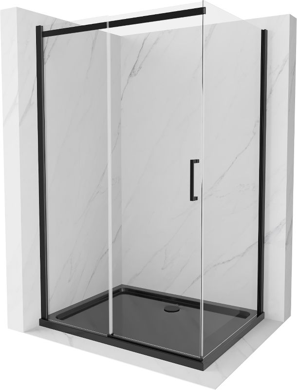 Kabina prysznicowa Mexen Omega rozsuwana 100 x 90 cm transparent czarna + brodzik Flat czarny