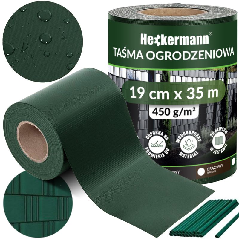 Taśma ogrodzeniowa osłona na ogrodzenie płot 19cm x 35m Heckermann - Zielona 1szt