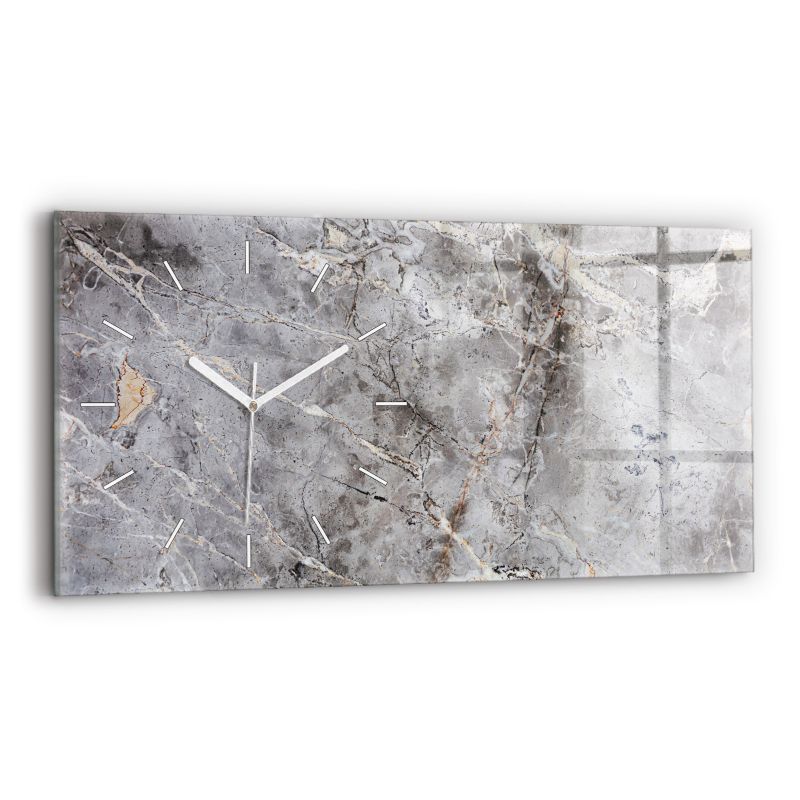 Zegar szklany białe wskazówki Wallfluent 60x30 cm Szary Granit Marmur Kamień 1 szt.