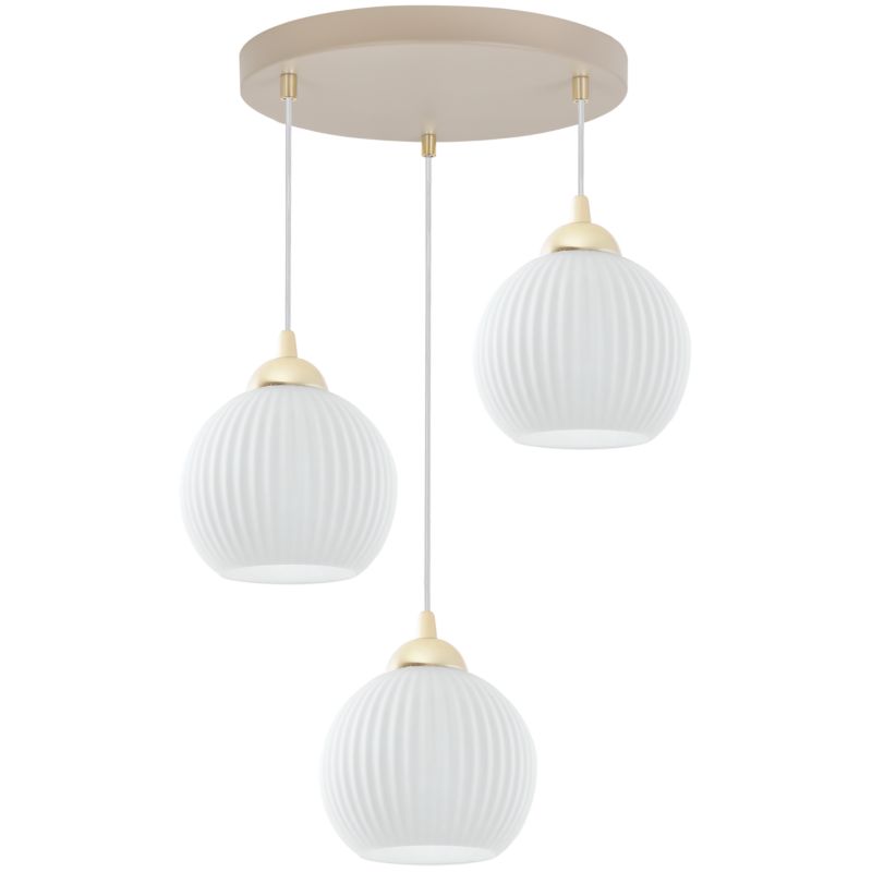 Lampa sufitowa wisząca Light Home LH Riffle okrągła 3xE27 kaszmir/złoty klosz biały 14cm kula 1szt.