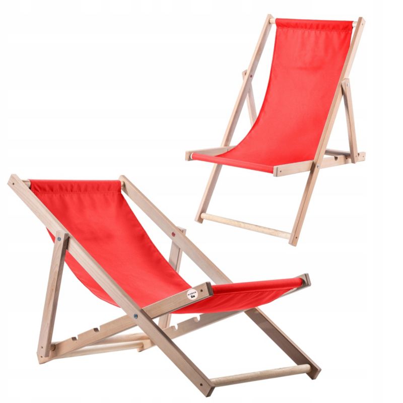 Leżak KADAX Drewniany Ogrodowy Plażowy Składany Czerwony Leżaki 2x Polski Produkt 1szt.