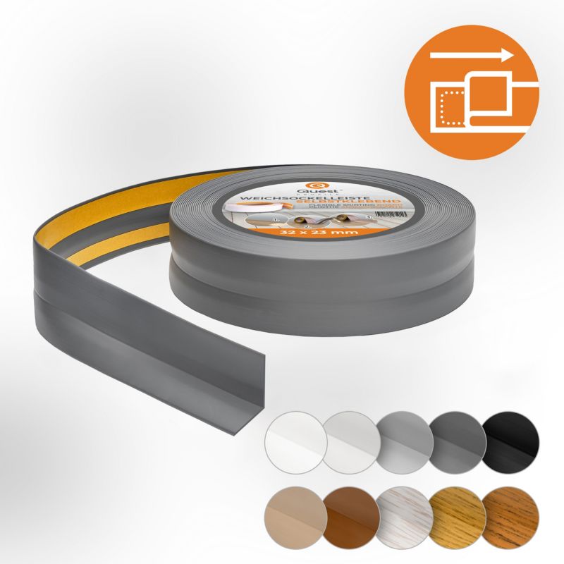 Listwa przypodłogowa PCV 32x23mm, QUEST, samoprzylepna elastyczna, miękka listwa podłogowa, cokołowa, grafit, 25m
