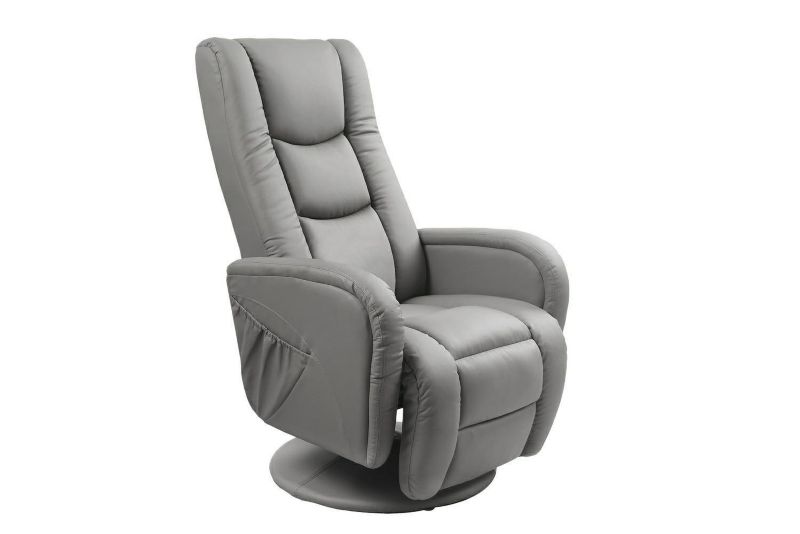 Fotel rozkładany z masażem Gurt INTESI ekoskóra popielaty nowoczesny do salonu relax 1 szt.