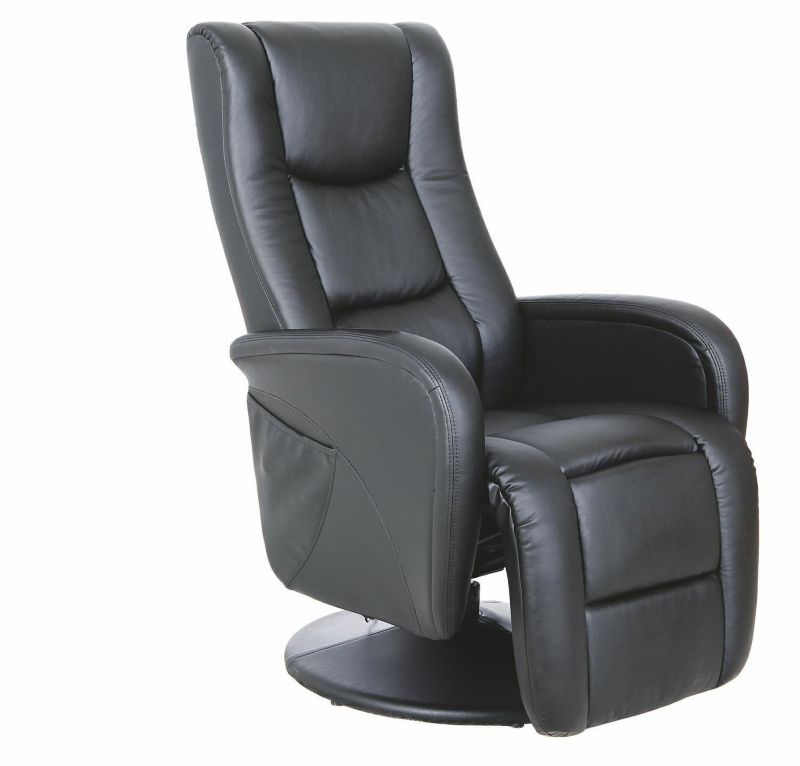 Fotel rozkładany z masażem Gurt INTESI czarny ekoskóra nowoczesny do salonu relax 1 szt.