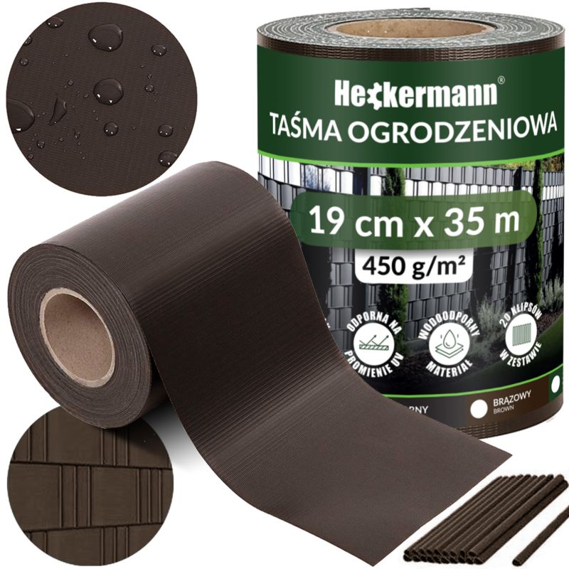 Taśma ogrodzeniowa osłona na ogrodzenie płot 19cm x 35m Heckermann - Brązowa 1szt