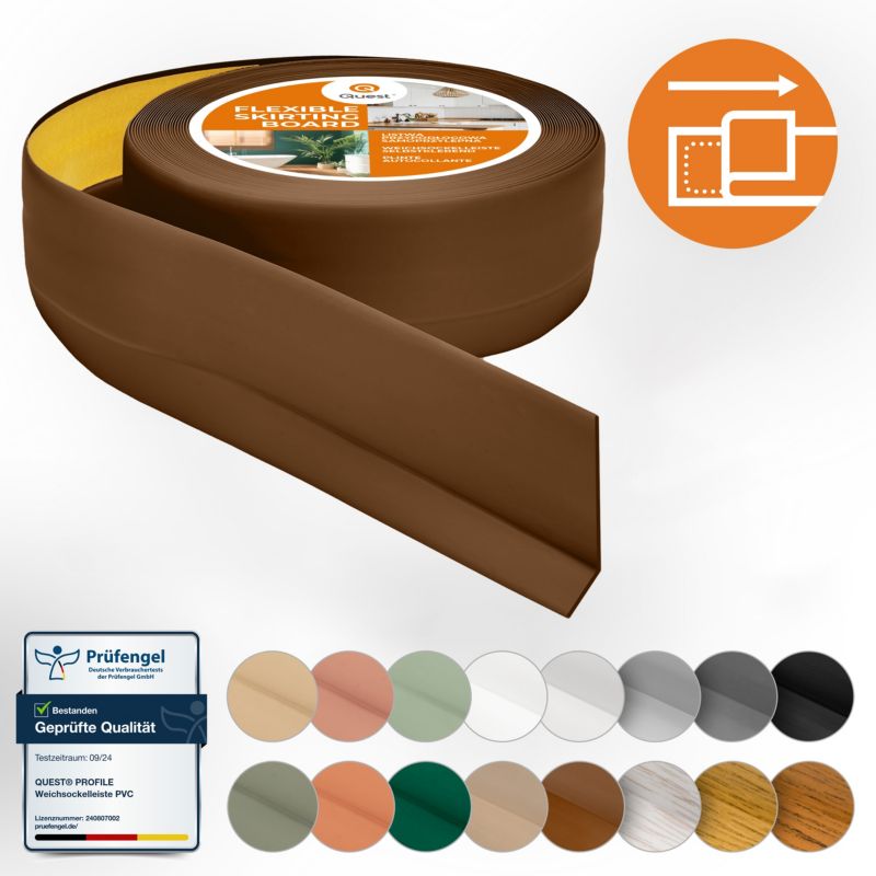 Listwa przypodłogowa PCV 50x20mm, QUEST, samoprzylepna elastyczna, miękka listwa podłogowa, cokołowa, brąz, 25m