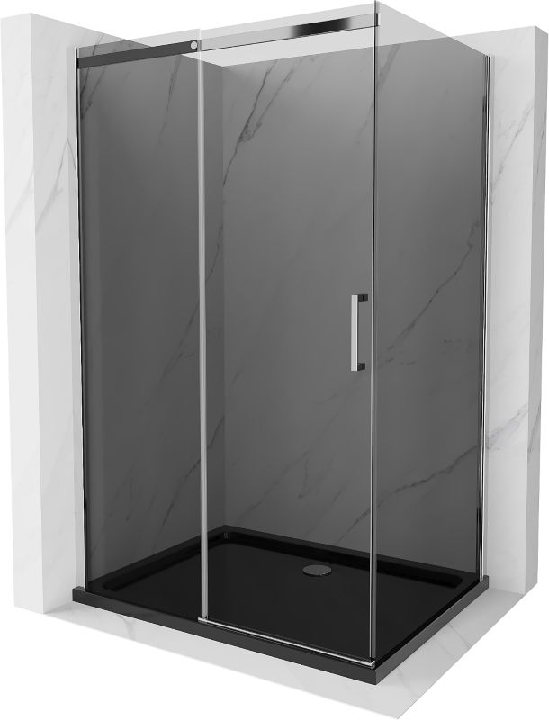 Kabina prysznicowa Mexen Omega rozsuwana 100 x 90 cm grafit chrom + brodzik Flat czarny