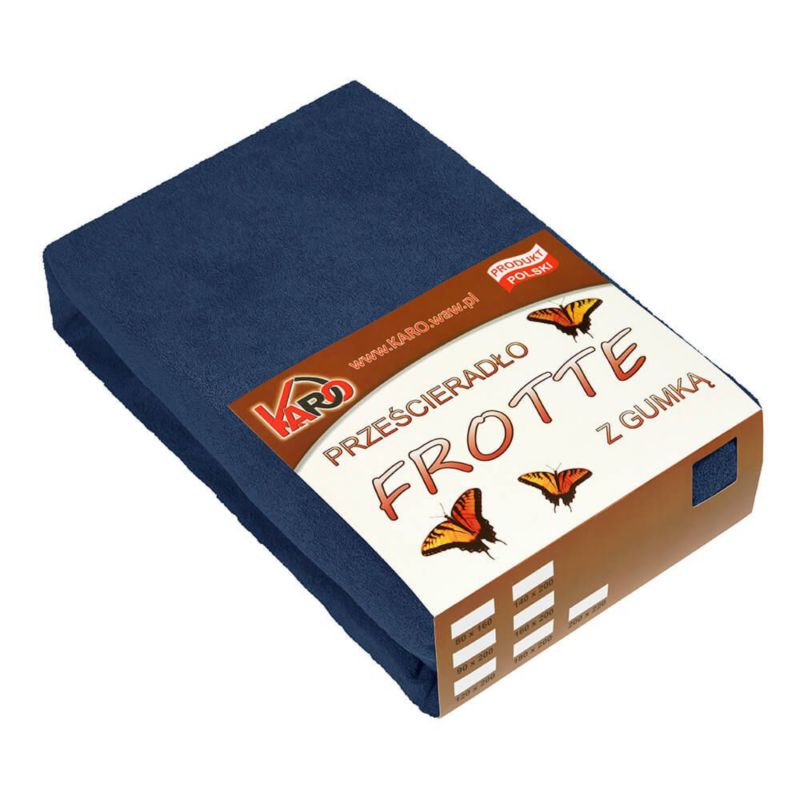 Prześcieradło frotte z gumką KARO 180x200 granatowe 1 szt.