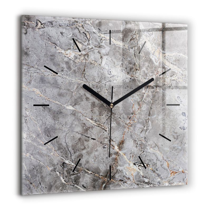 Zegar szklany czarne wskazówki Wallfluent 60x60 cm Szary granit marmur 1 szt.