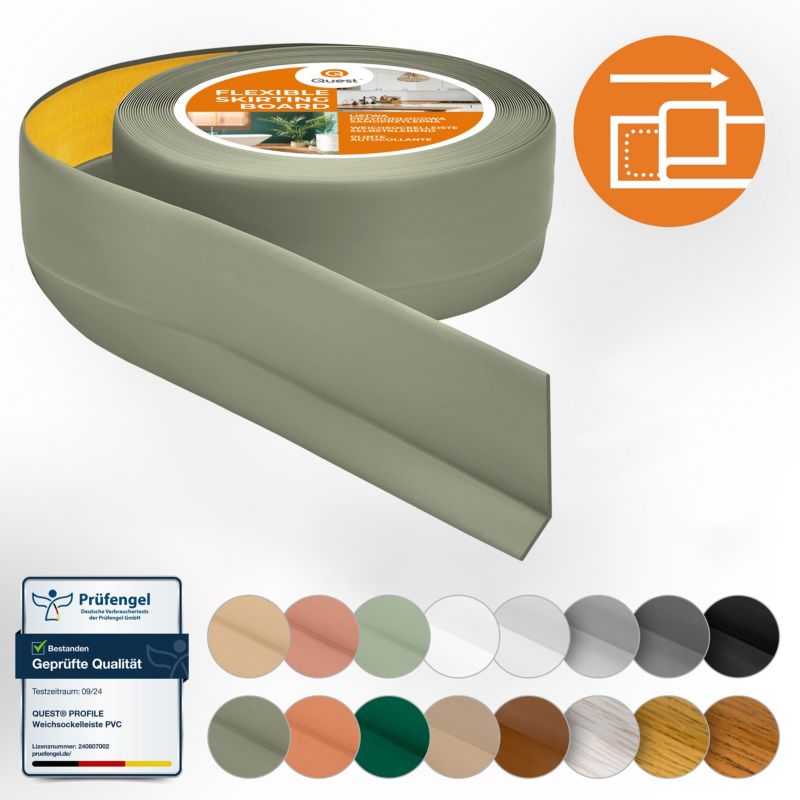 Listwa przypodłogowa PCV 50x20mm, QUEST, samoprzylepna elastyczna, miękka listwa podłogowa, cokołowa, oliwkowy, 5m