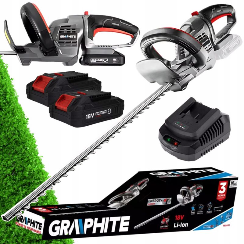Zestaw GRAPHITE nożyce do żywopłotu 2 baterie 4Ah ładowarka szerokość cięcia 510 mm 1 kpl.