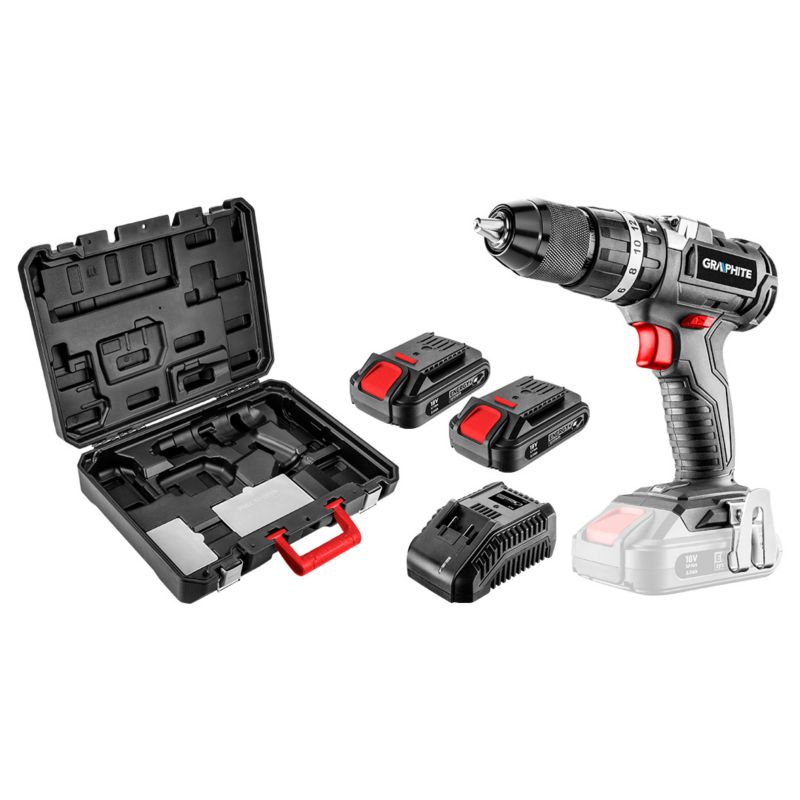Wiertarko-wkrętarka akumulatorowa GRAPHITE z udarem Energy+ 18V, Li-Ion, 13 mm, 2 akumulatory 2Ah, ładowarka, walizka 1 kpl