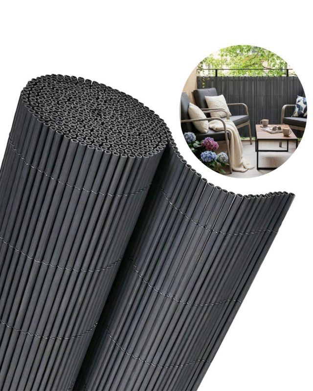 Osłona na Balkon Taras Tubo Antracite Mazovia Całoroczna, Odporna UV Mata na Ogrodzenie imitująca bambus Szara PCV 100x300 cm 1szt