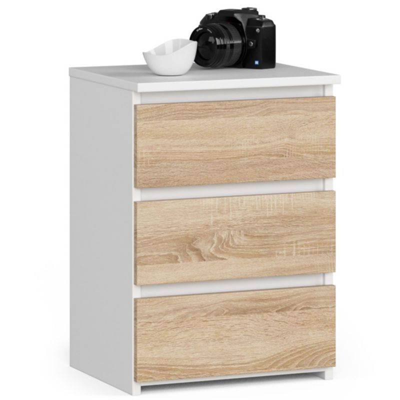Szafka nocna Akord CL3 Biała 40 cm 3 szuflady kolor Dąb Sonoma mat 40x35x57 cm 1 szt.