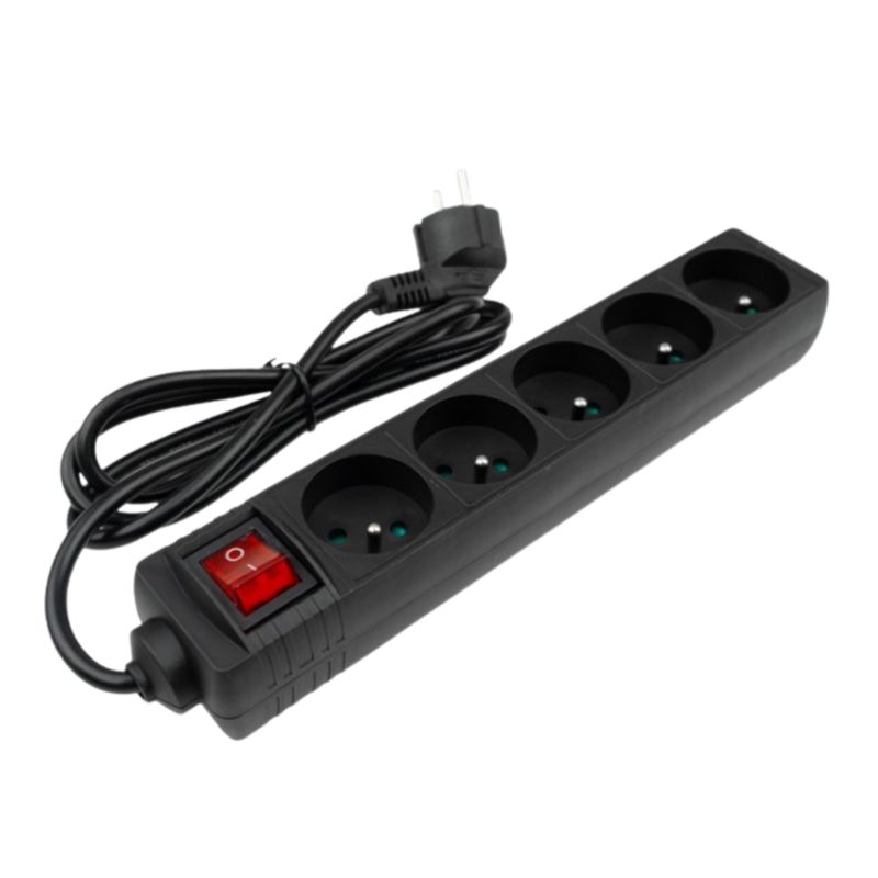 Przedłużacz Eco-Light z Wyłącznikiem 5 Gniazd 3 m 3x1,5 Czarny 1 szt.